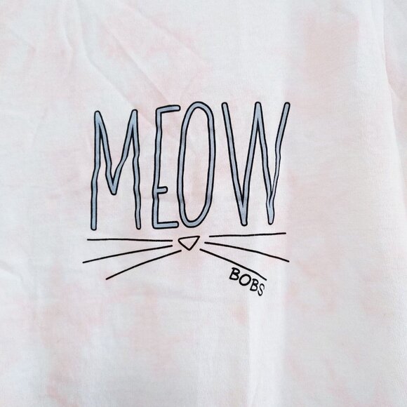 Bobs From Sketchers Womens T Shirt Size 2X Pink Tie Dye Meow Tee - Picture 2 of 4